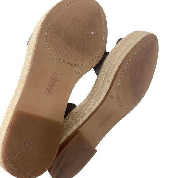 Vince Camuto Black Leather Espadrille Sandals Ankle Strap & Buckle Womens SZ 6.5 - Picture 6 of 14